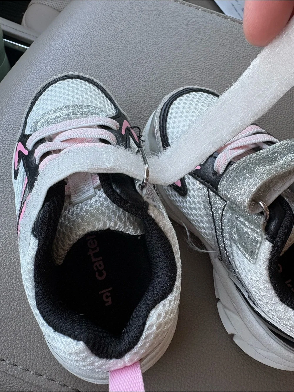 Toddler Silver and Pink Athletic Sneakers - Velcro Strap